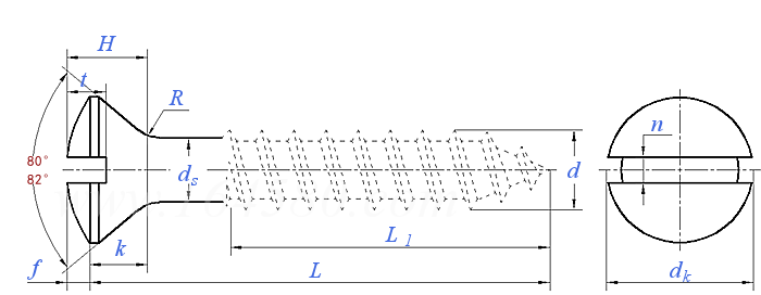 ASME/ANSI B 18.6.1 (T6) - 1981 (R2016) 开槽半沉头木螺钉 [Table 6]