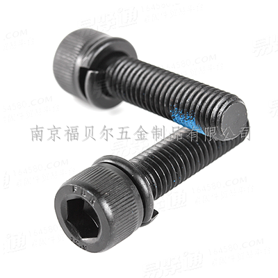 合金钢12.9级发黑+锁紧胶蓝内六角圆柱头带弹垫组合螺钉(滚花)DIN912弹垫二组合